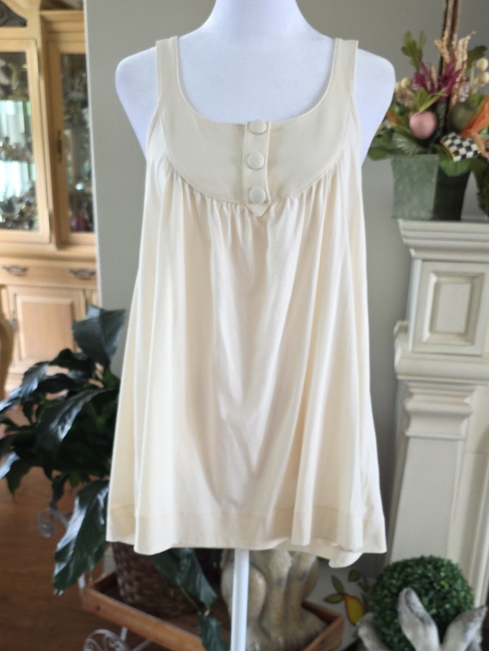 French Connection Cream Sleeveless Button-Front Tunic Top